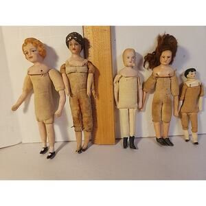 Antique 1900's To 1930's Miniature Porcelain Bisque Dolls Set Of 5 Some Marked